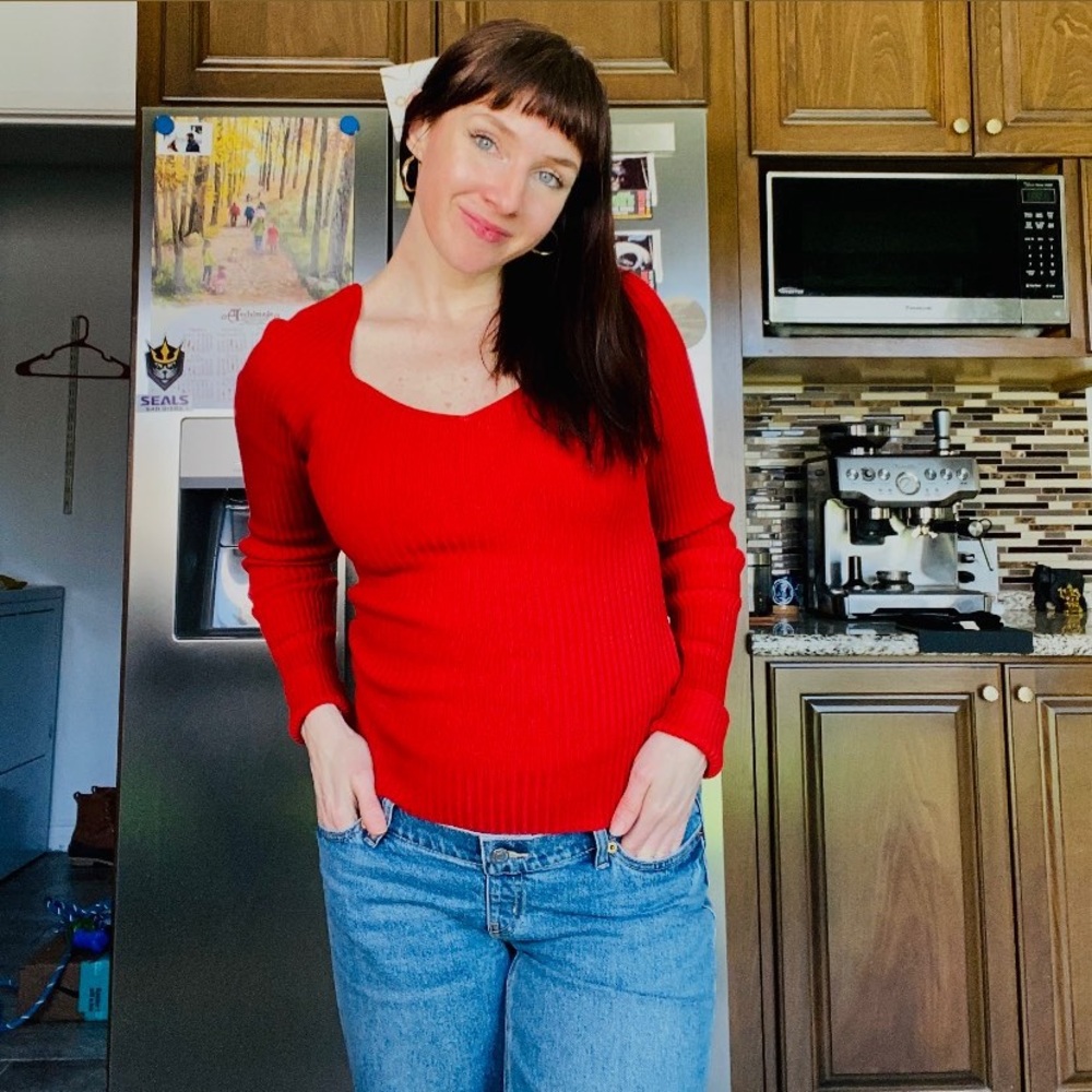 Red Ribbed Long Sleeve Top - Picture 5 of 5